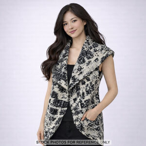 Black White Textured Knit Waterfall Vest Boho Whimsigoth Art Teacher Chic S